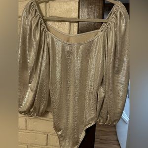 BUCKETLIST Silver Bodysuit NWOT Size Large Poly Spandex - 2 snap closure
